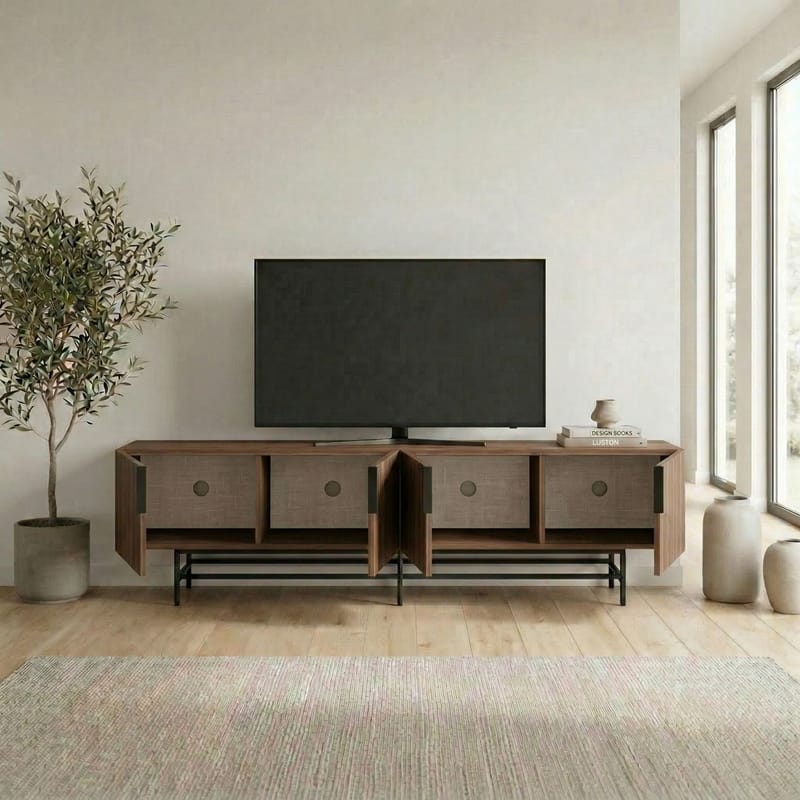 Truvia TV-taso 200x55x35 cm - pähkinä ja musta - Huonekalut - TV- & Mediakalusteet - Tv taso & Mediataso