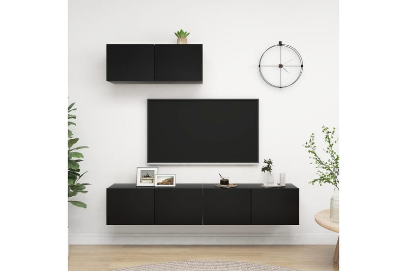 3-osainen TV-kaappisarja musta lastulevy - Musta - Huonekalut - TV- & Mediakalusteet - TV-kaappi