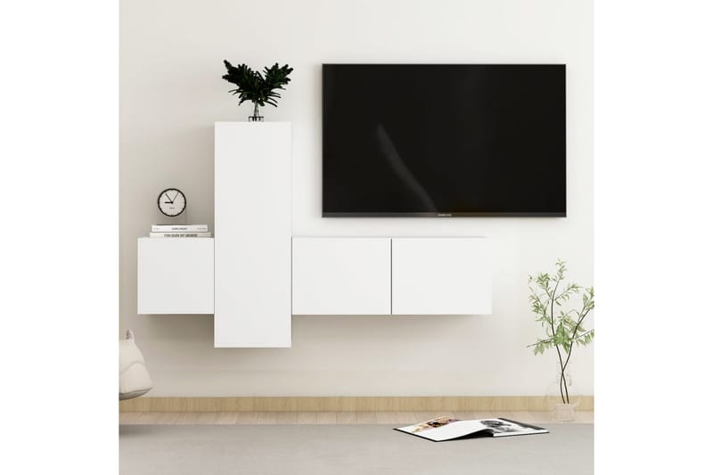 3-osainen TV-kaappisarja valkoinen lastulevy - Valkoinen - Huonekalut - TV- & Mediakalusteet - TV-kaappi