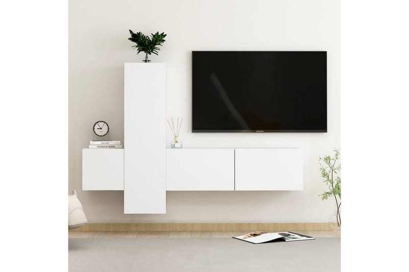 3-osainen TV-kaappisarja valkoinen lastulevy - Valkoinen - Huonekalut - TV- & Mediakalusteet - TV-kaappi