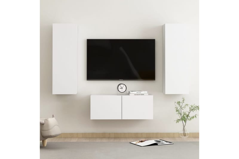 3-osainen TV-kaappisarja valkoinen lastulevy - Huonekalut - TV- & Mediakalusteet - TV-kaappi