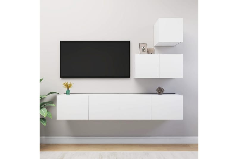 4-osainen TV-kaappisarja valkoinen lastulevy - Valkoinen - Huonekalut - TV- & Mediakalusteet - TV-kaappi
