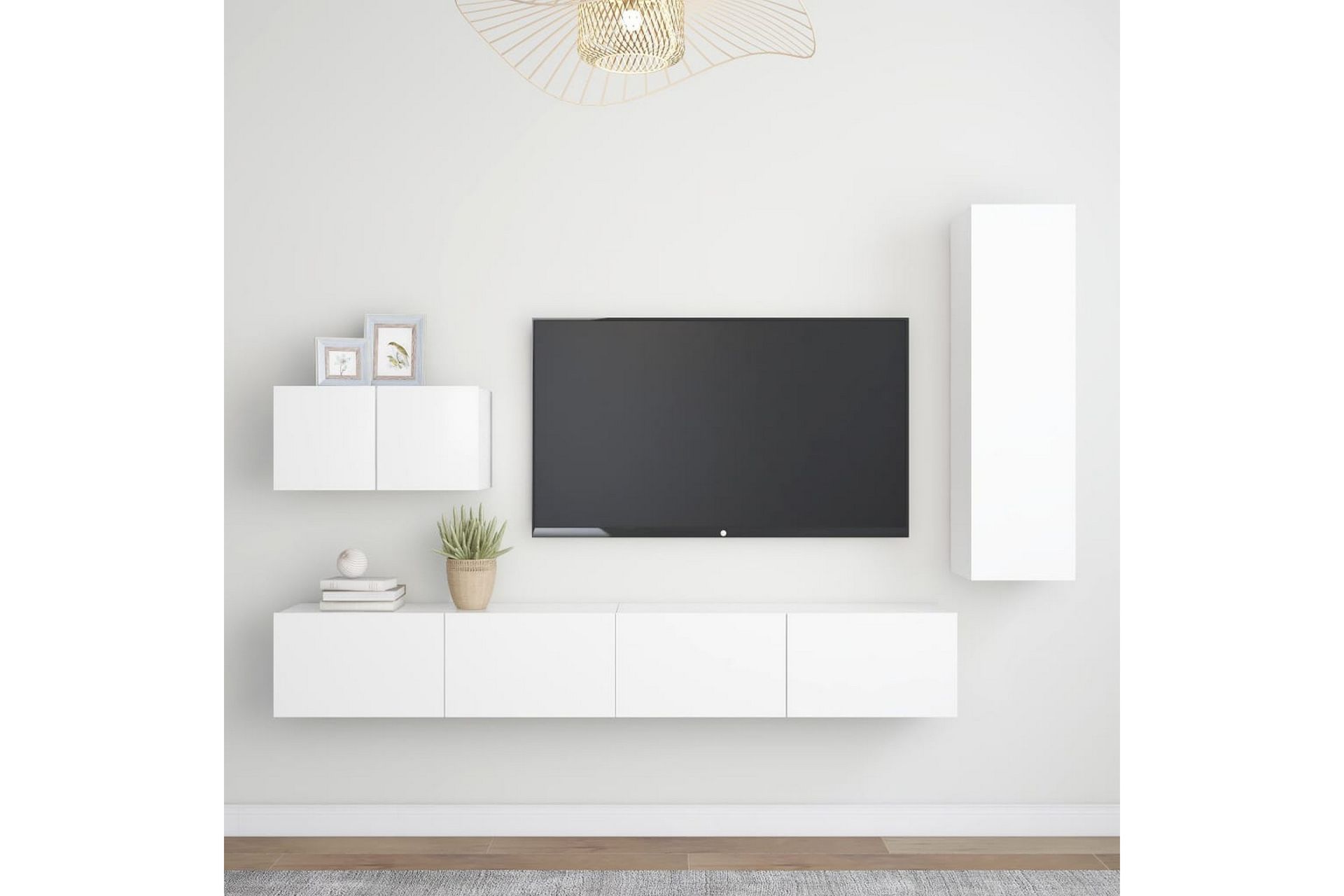 4-osainen TV-kaappisarja valkoinen lastulevy - Valkoinen - Huonekalut - TV- & Mediakalusteet - TV-kaappi