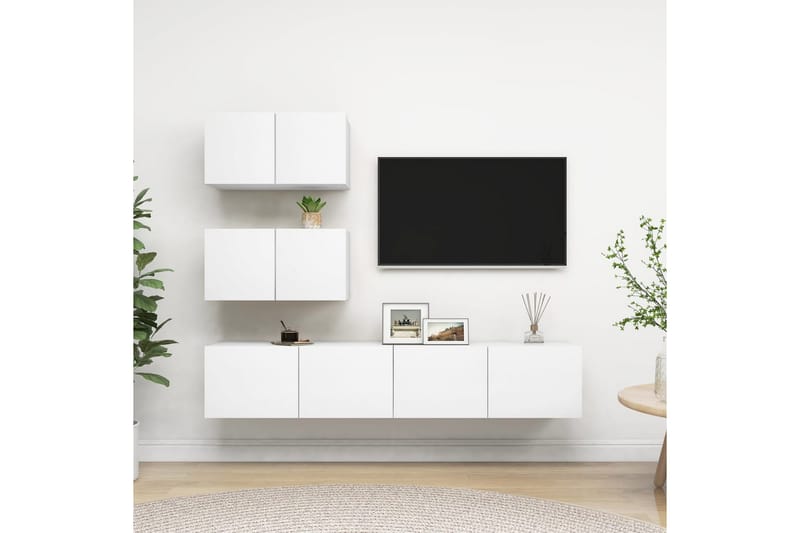 4-osainen TV-kaappisarja valkoinen lastulevy - Valkoinen - Huonekalut - TV- & Mediakalusteet - TV-kaappi