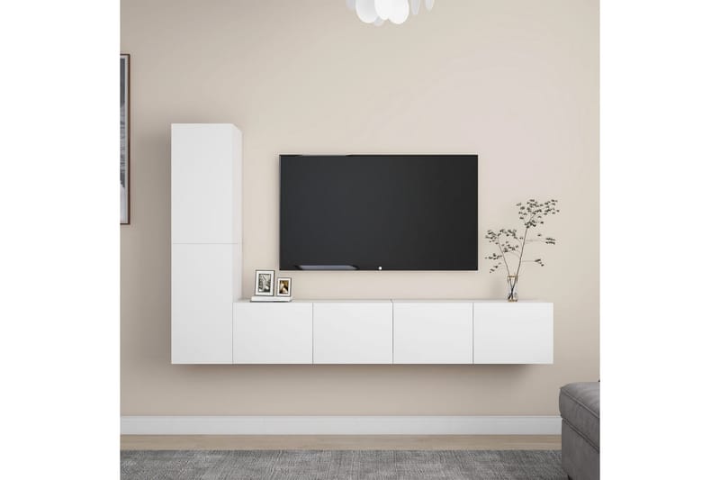 4-osainen TV-kaappisarja valkoinen lastulevy - Valkoinen - Huonekalut - TV- & Mediakalusteet - TV-kaappi