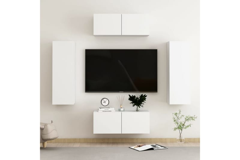 4-osainen TV-kaappisarja valkoinen lastulevy - Valkoinen - Huonekalut - TV- & Mediakalusteet - TV-kaappi