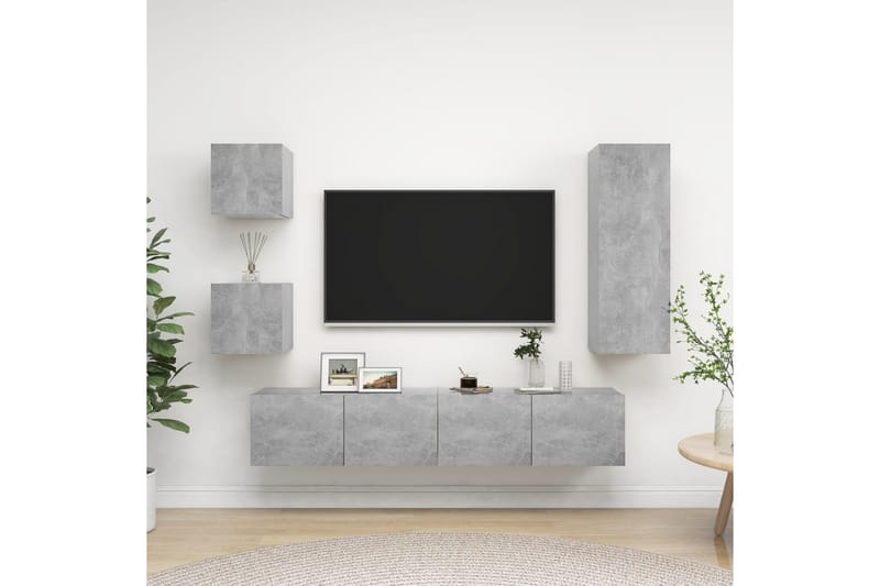 5-osainen TV-kaappisarja betoninharmaa lastulevy - Harmaa - Huonekalut - TV- & Mediakalusteet - TV-kaappi