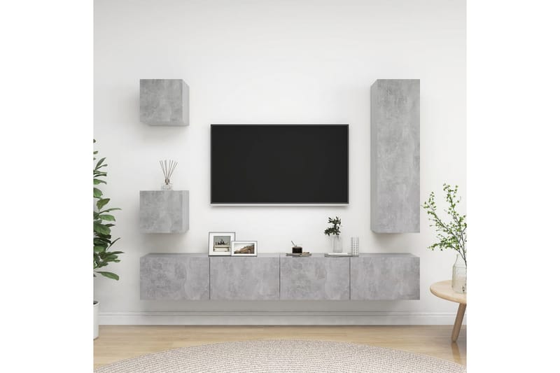 5-osainen TV-kaappisarja betoninharmaa lastulevy - Harmaa - Huonekalut - TV- & Mediakalusteet - TV-kaappi