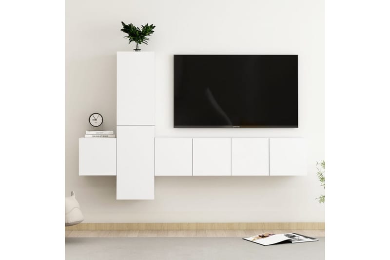 5-osainen TV-kaappisarja valkoinen lastulevy - Valkoinen - Huonekalut - TV- & Mediakalusteet - TV-kaappi