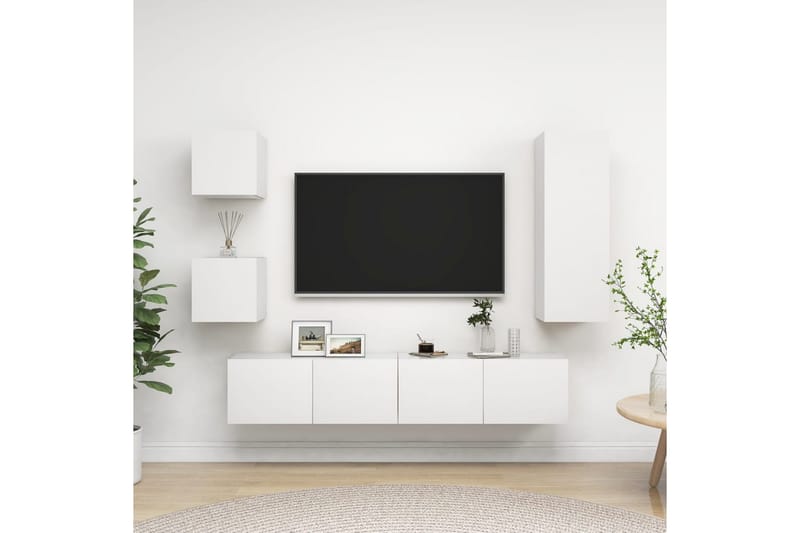 5-osainen TV-kaappisarja valkoinen lastulevy - Valkoinen - Huonekalut - TV- & Mediakalusteet - TV-kaappi