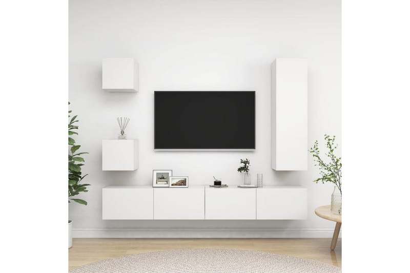 5-osainen TV-kaappisarja valkoinen lastulevy - Valkoinen - Huonekalut - TV- & Mediakalusteet - TV-kaappi