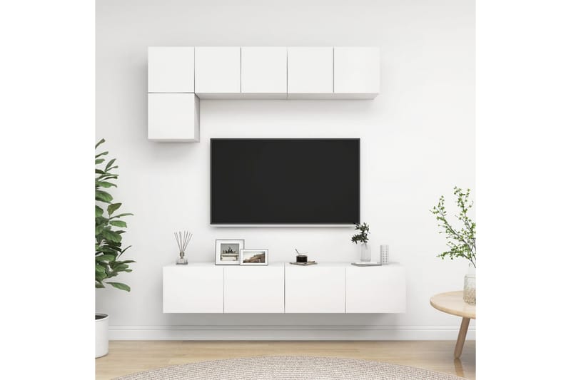 5-osainen TV-kaappisarja valkoinen lastulevy - Valkoinen - Huonekalut - TV- & Mediakalusteet - TV-kaappi