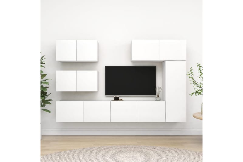 6-osainen TV-kaappisarja valkoinen lastulevy - Valkoinen - Huonekalut - TV- & Mediakalusteet - TV-kaappi