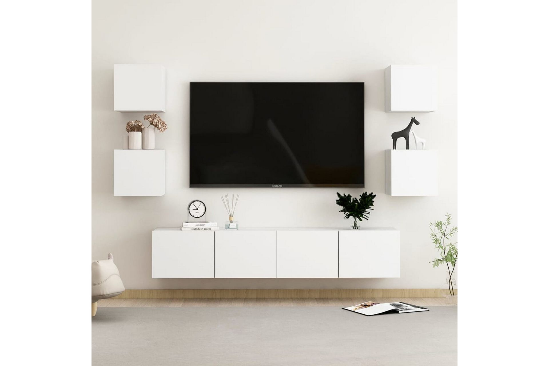6-osainen TV-kaappisarja valkoinen lastulevy - Valkoinen - Huonekalut - TV- & Mediakalusteet - TV-kaappi