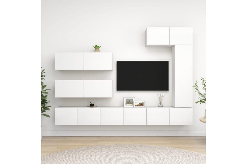 7-osainen TV-kaappisarja valkoinen lastulevy - Valkoinen - Huonekalut - TV- & Mediakalusteet - TV-kaappi