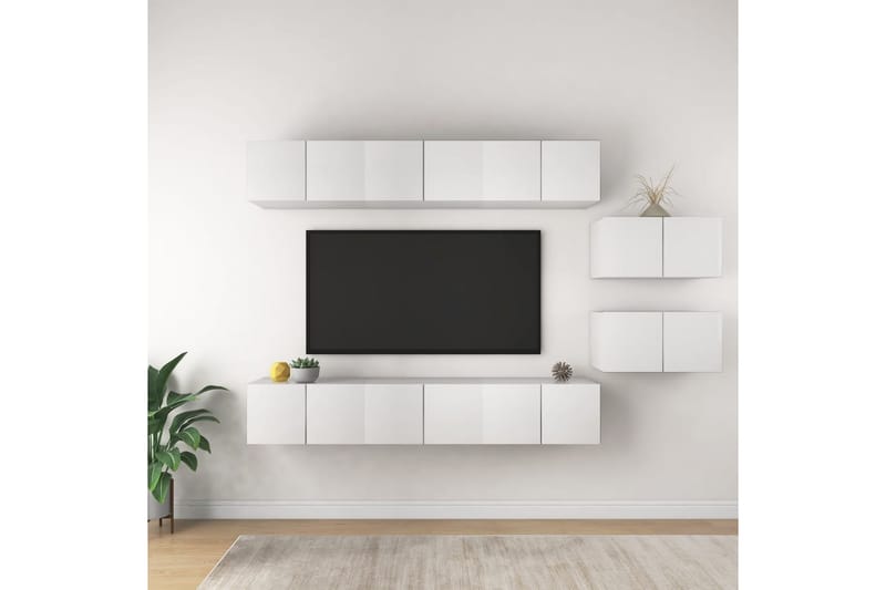 8-osainen TV-kaappisarja valkoinen lastulevy - Valkoinen - Huonekalut - TV- & Mediakalusteet - TV-kaappi