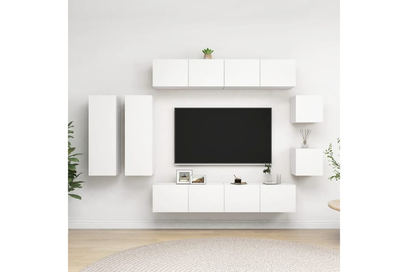 8-osainen TV-kaappisarja valkoinen lastulevy - Valkoinen - Huonekalut - TV- & Mediakalusteet - TV-kaappi