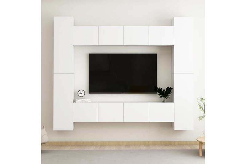 8-osainen TV-kaappisarja valkoinen lastulevy - Valkoinen - Huonekalut - TV- & Mediakalusteet - TV-kaappi