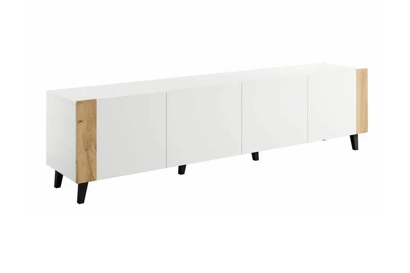 Juniskär lattialla seisova tv-taso 201 cm säilytystilalla tammea, Valkoinen