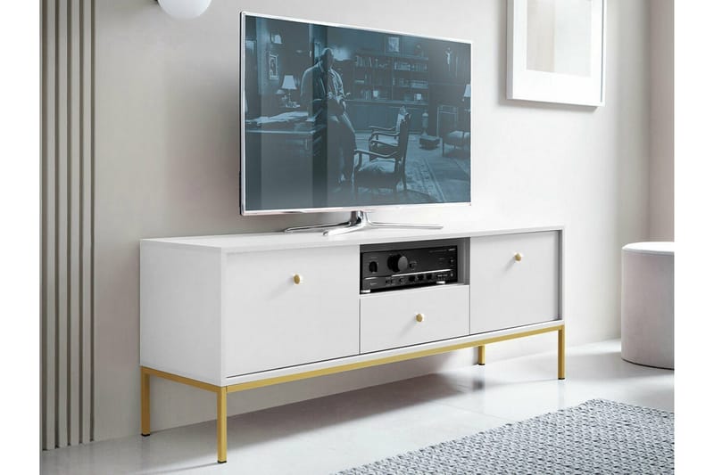 Klinkerville lattiamallinen tv-taso 154 cm säilytyksellä maalattua puuta - Valkoinen - Huonekalut - TV- & Mediakalusteet - Tv taso & Mediataso