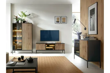 Klinkerville TV-kaappi – esittelyvaloilla – Puu – D39xB56xH154 cm - Musta - Huonekalut - TV- & Mediakalusteet - Tv taso & Mediataso