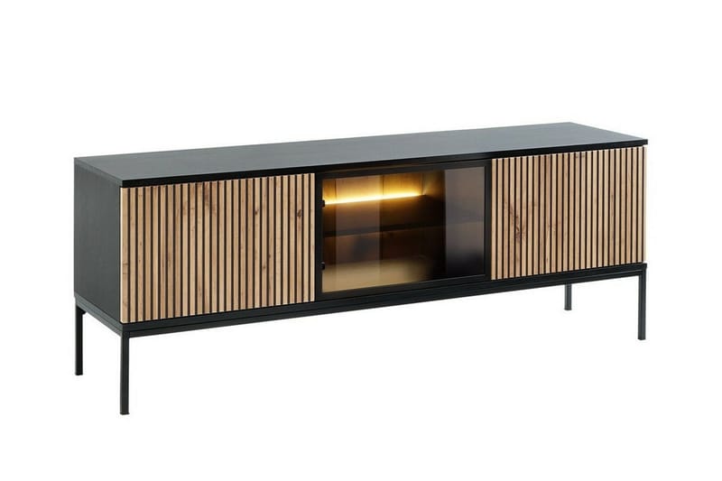 Klinkerville TV-kaappi – esittelyvaloilla – Puu – D39xB56xH154 cm, Musta