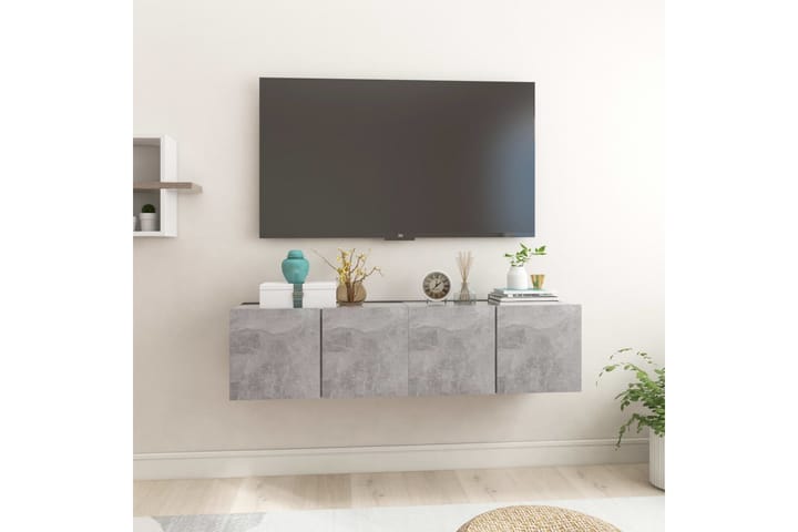 Seinäkiinnitettävä TV-taso 2 kpl betoninharm. 60x30x30 cm - TV-kaappi