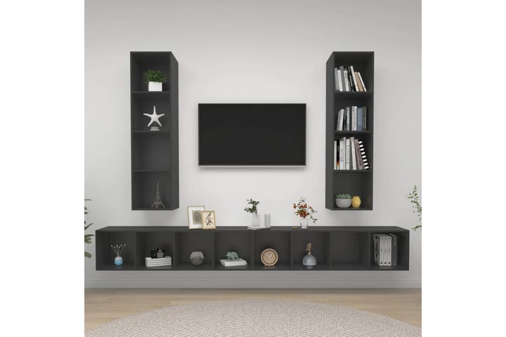 Seinäkiinnitettävät TV-tasot 4 kpl harmaa lastulevy - Harmaa - TV-kaappi