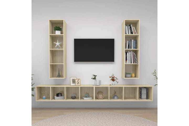 Seinäkiinnitettävät TV-tasot 4 kpl Sonoma-tammi lastulevy - Ruskea - TV-kaappi