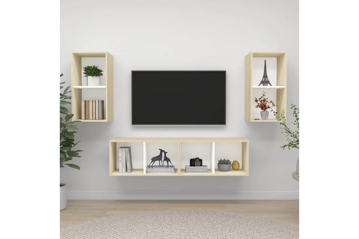 Seinäkiinnitettävät TV-tasot 4 kpl valk./Sonoma-tammi - Beige - TV-kaappi