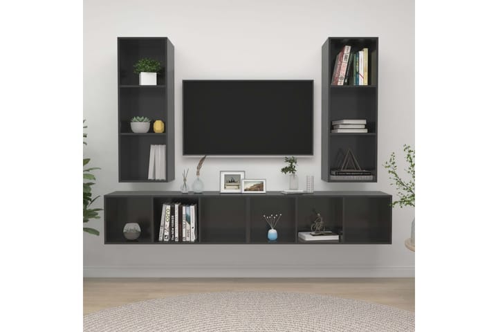 Seinäkiinnitettävät TV-tasot 4kpl harmaa lastulevy - Harmaa - TV-kaappi