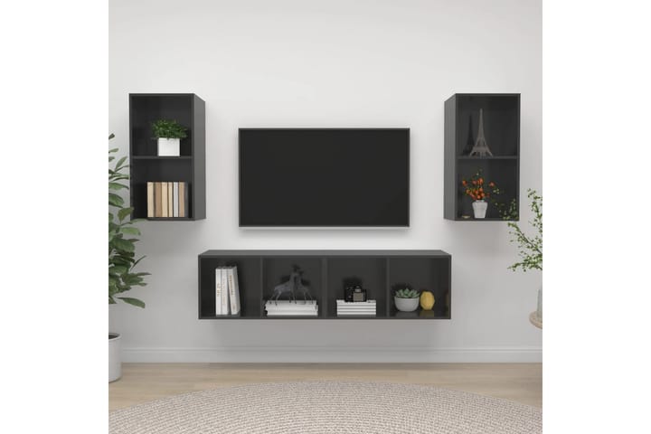 Seinäkiinnitettävät TV-tasot 4kpl harmaa lastulevy - Harmaa - TV-kaappi