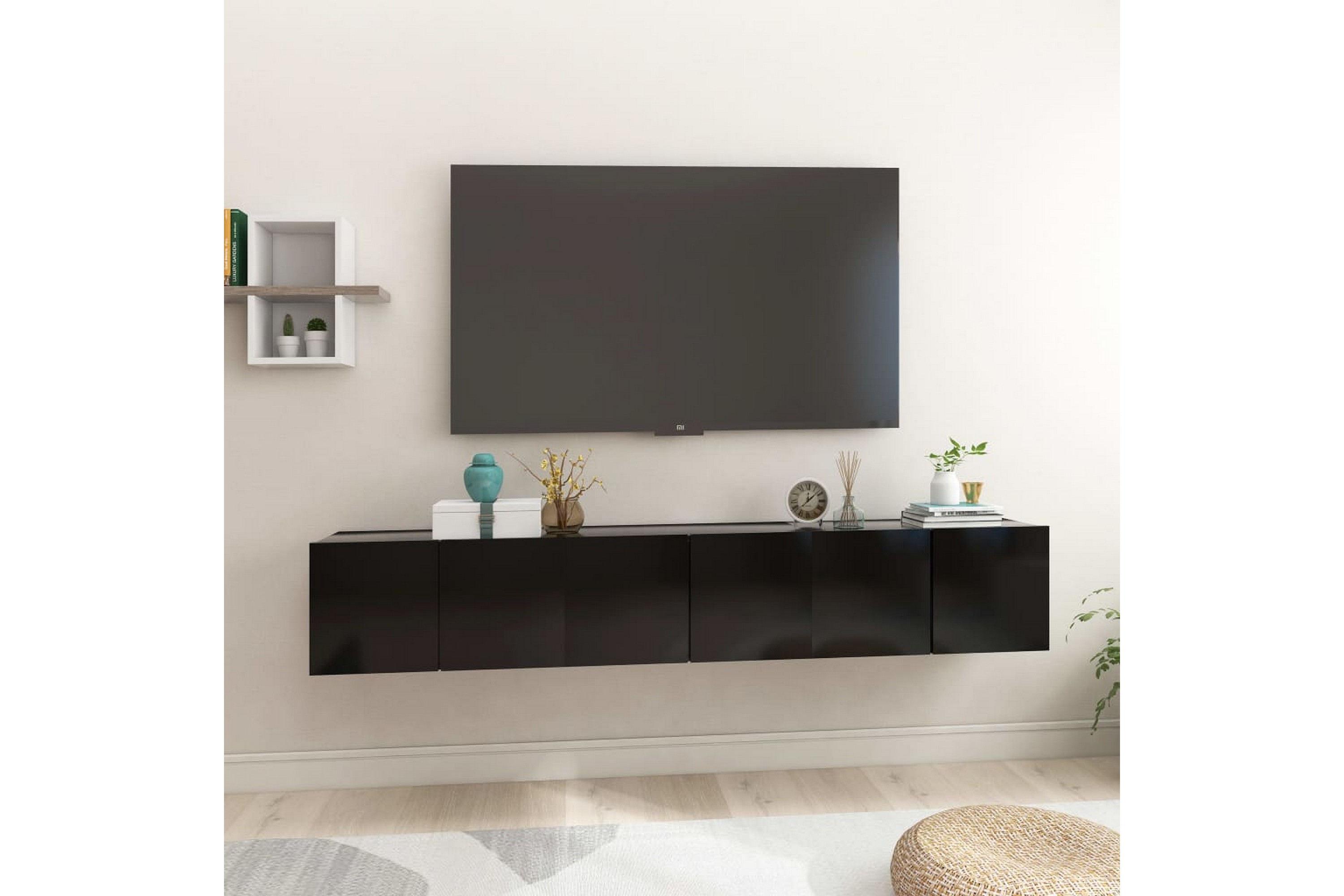 Seinäkiinnitettävät TV-tasot 3 kpl musta 60x30x30 cm -