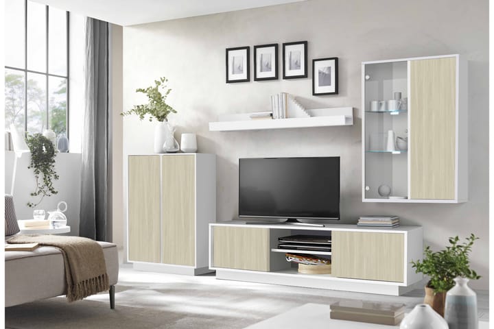 TV-hylly Ghiaccio 300x43 cm - Valkoinen Korkeakiilto - TV-kaappi