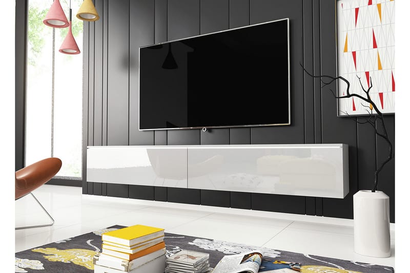 TV-taso Cuguen säilytystilalla 180x32x30 cm - Valkoinen - Huonekalut - TV- & Mediakalusteet - TV-kaappi