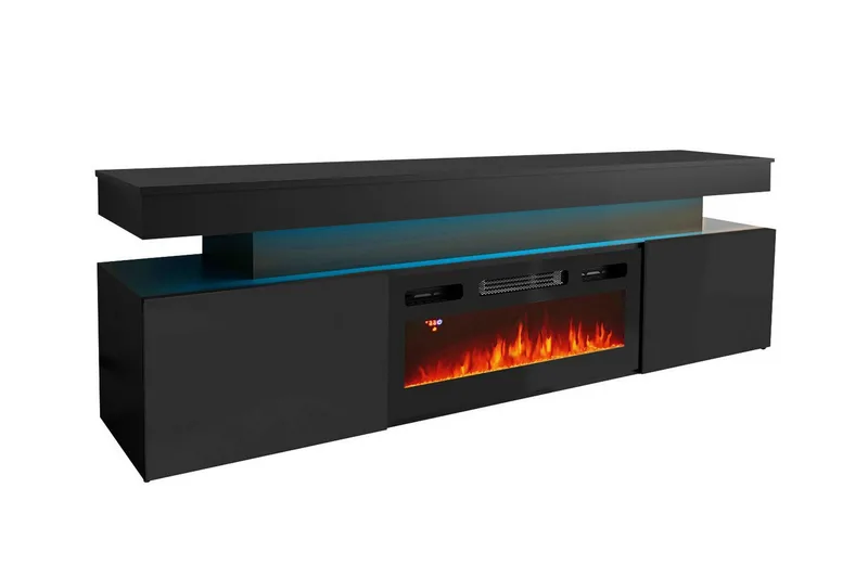 TV-taso Glenndale  säilytystilalla + LED-kiuas + Valaistus 190 cm, Musta