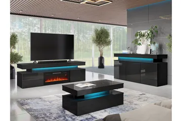 TV-taso Glenndale  säilytystilalla + LED-kiuas + Valaistus 190 cm - Musta - Huonekalut - TV- & Mediakalusteet - Tv taso & Mediataso