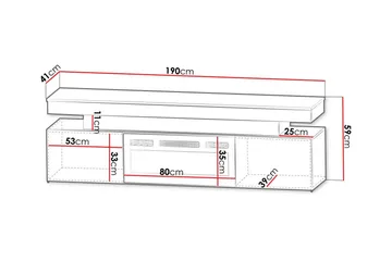 TV-taso Glenndale  säilytystilalla + LED-kiuas + Valaistus 190 cm - Musta - Huonekalut - TV- & Mediakalusteet - Tv taso & Mediataso