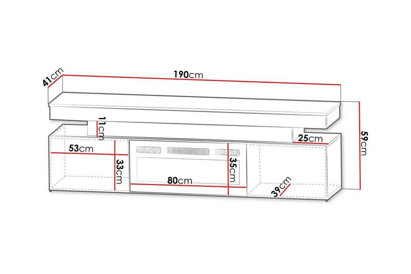 TV-taso Glenndale  säilytystilalla + LED-kiuas + Valaistus 190 cm - Musta - Huonekalut - TV- & Mediakalusteet - Tv taso & Mediataso