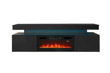 TV-taso Glenndale  säilytystilalla + LED-kiuas + Valaistus 190 cm - Musta - Huonekalut - TV- & Mediakalusteet - Tv taso & Mediataso