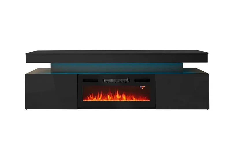 TV-taso Glenndale  säilytystilalla + LED-kiuas + Valaistus 190 cm - Musta - Huonekalut - TV- & Mediakalusteet - Tv taso & Mediataso