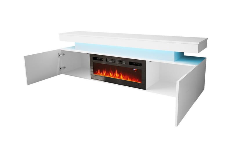 TV-taso Glenndale  säilytystilalla + LED-kiuas + Valaistus 190 cm - Musta - Huonekalut - TV- & Mediakalusteet - Tv taso & Mediataso