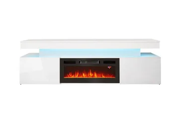 TV taso Glenndale säilytystilalla + LED-kiuas + Valaistus 190 cm - Valkoinen - Huonekalut - TV- & Mediakalusteet - Tv taso & Mediataso