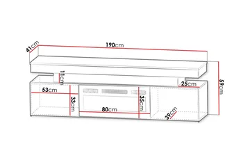 TV taso Glenndale säilytystilalla + LED-kiuas + Valaistus 190 cm - Valkoinen - Huonekalut - TV- & Mediakalusteet - Tv taso & Mediataso