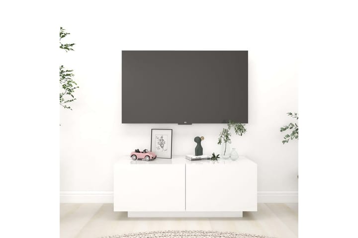 TV-taso korkeakiilto valkoinen 100x35x40 cm lastulevy - TV-kaappi