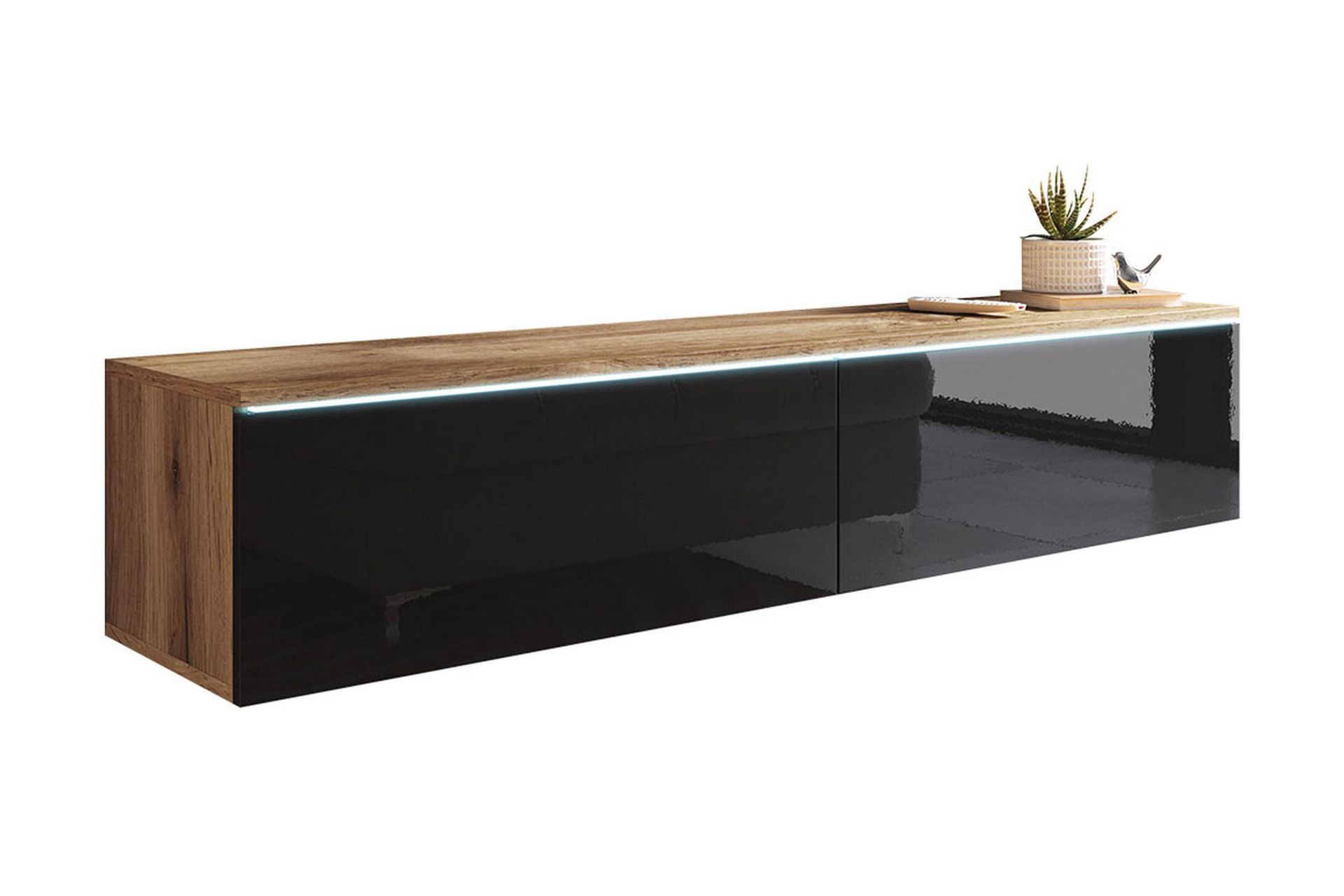 Tv-taso Lourmais 140 cm Valkoinen LED - Luonnonväri/Musta - Huonekalut - TV- & Mediakalusteet - TV-kaappi