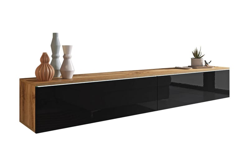 Tv-taso Lourmais 180 cm Valkoinen LED - Luonnonväri/Musta - Huonekalut - TV- & Mediakalusteet - Tv taso & Mediataso