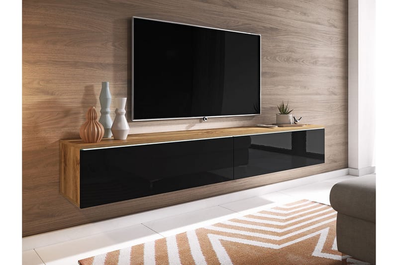 Tv-taso Lourmais 180 cm Valkoinen LED - Luonnonväri/Musta - Huonekalut - TV- & Mediakalusteet - Tv taso & Mediataso