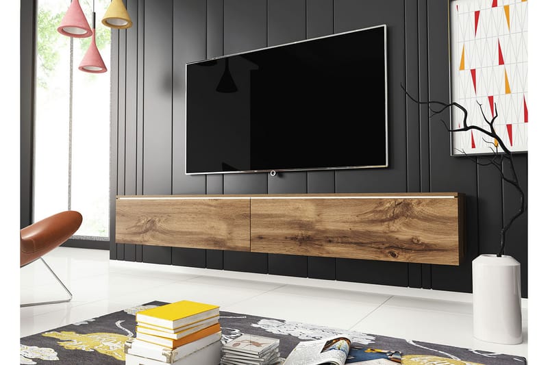 Tv-taso Lourmais 180 cm Valkoinen LED - Vaalea Luonnonväri - Huonekalut - TV- & Mediakalusteet - TV-kaappi