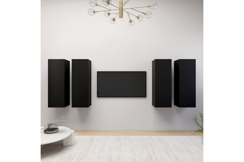 TV-tasot 4 kpl musta 30,5x30x90 cm lastulevy - Huonekalut - TV- & Mediakalusteet - TV-kaappi
